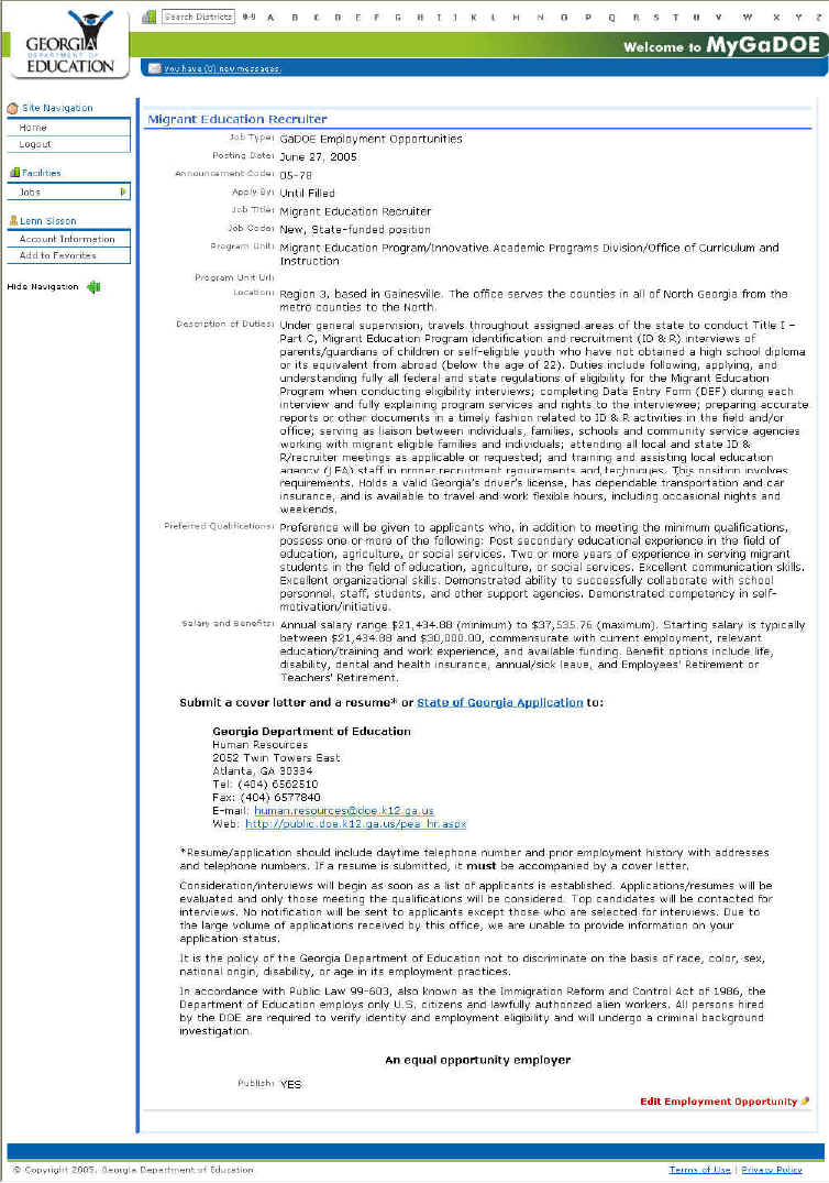 The Employment Opportunity Detail page